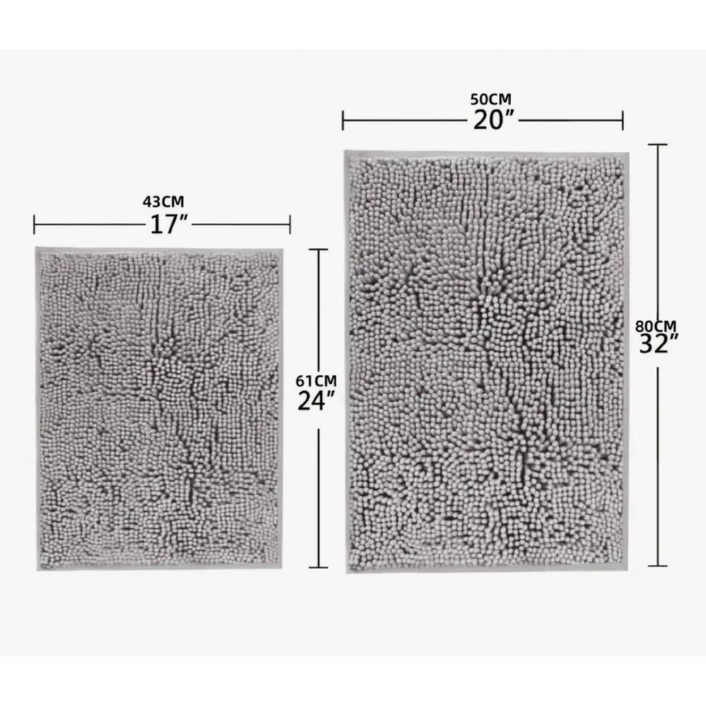 Aierjia 2 PC Shag Chenille Bath Rugs Extra Soft and Absorbent 20x32 And 17x24 - Picture 4 of 5
